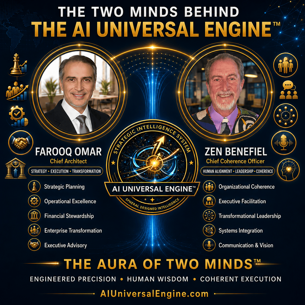 AI Universal Engine™ Co-Architects - Farooq Omar, Chief Arthitect - Zen Benefiel, Co-Architect
